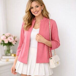 Isaac Mizrahi Live Elements 24/7 Stretch Knit Open Front Blazer Pink Size M